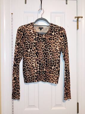 Express - Women's Sexy Leopard Print Y2K Rhinestone Button Cardigan - Sz S